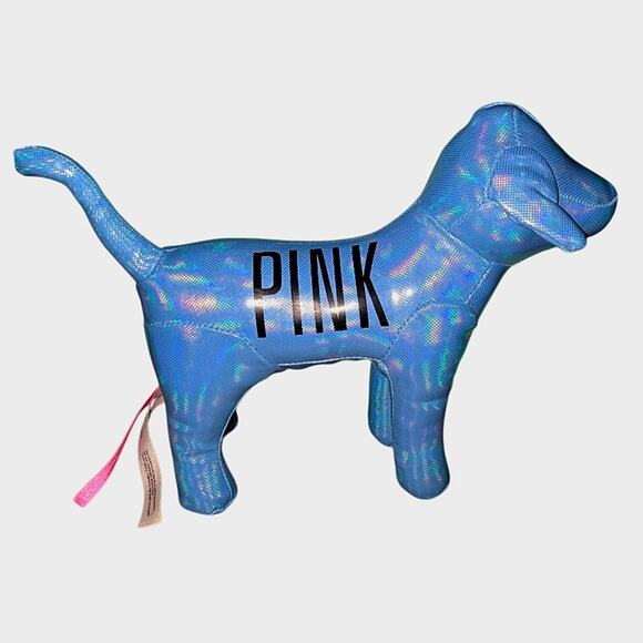 Y2K Victoria Secret PINK Shiny BLUE Miniature Plush Dog - Picture 1 of 5